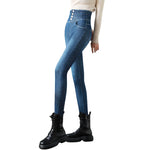 High-Waisted Button-Front Skinny Jeggings