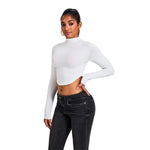 Mock Neck Curved-Hem Long-Sleeve Top