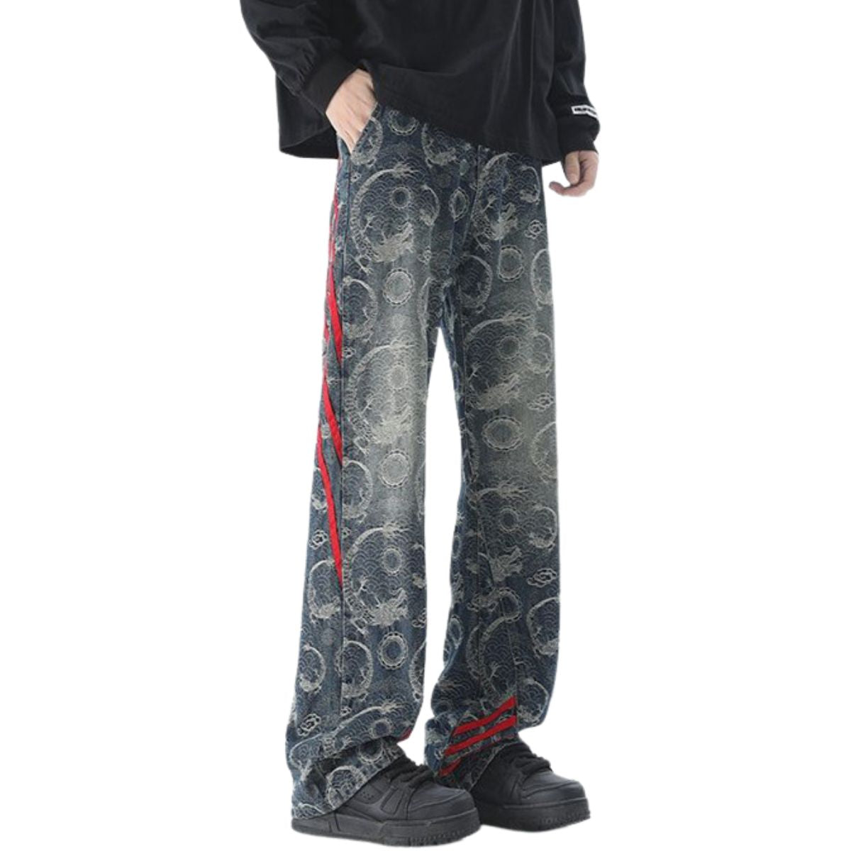 Side Stripe Jacquard-Print Wide-Leg Jeans