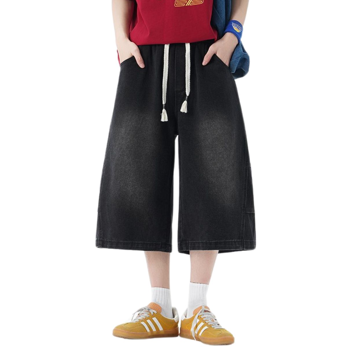 Pantalones vaqueros lavados de pierna ancha y corte cropped