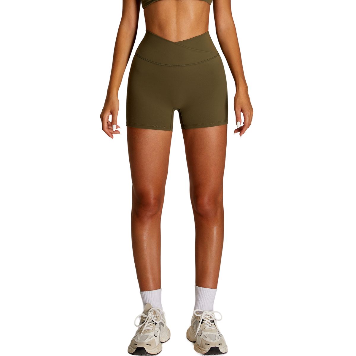 Solid Color Crossover Yoga Shorts