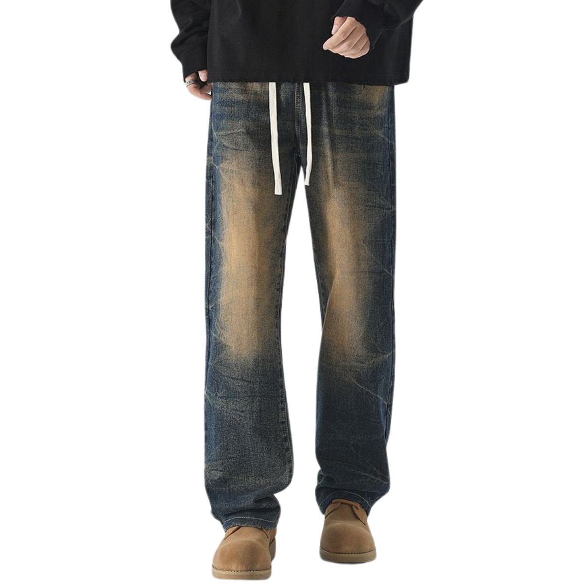 Vaqueros vintage lavados con cintura con cordón