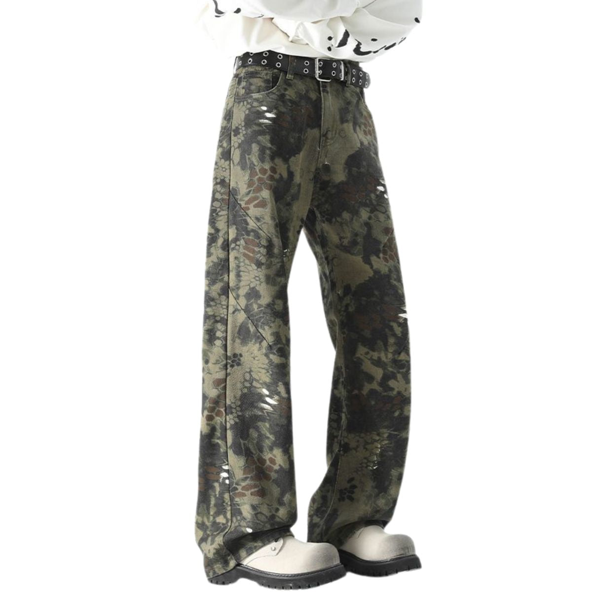 Snake Print Relaxed Fit Denim Trousers