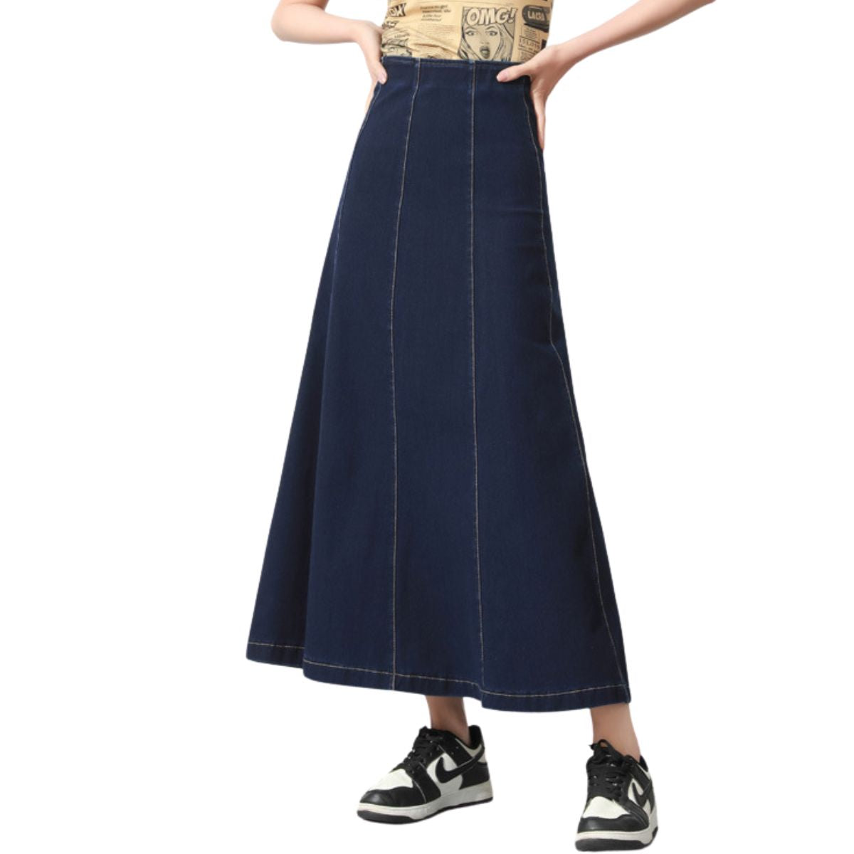 High-Waisted A-Line Maxi Knit Denim Skirt