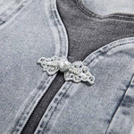 Risen Jeans Patchwork Pearl-Frog Closure Embroidered Jeans