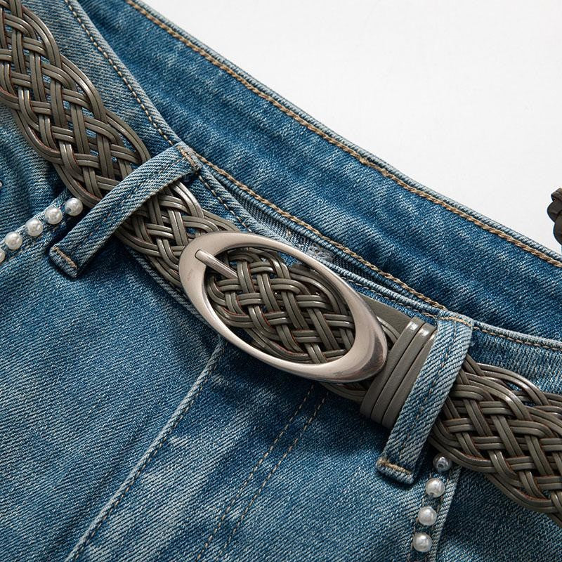 Risen Jeans Pearl-Frog Embroidered Wide-Leg Jeans