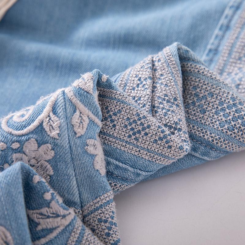 Risen Jeans Raw Hem Ethnic Motif Embroidery Flared Jeans