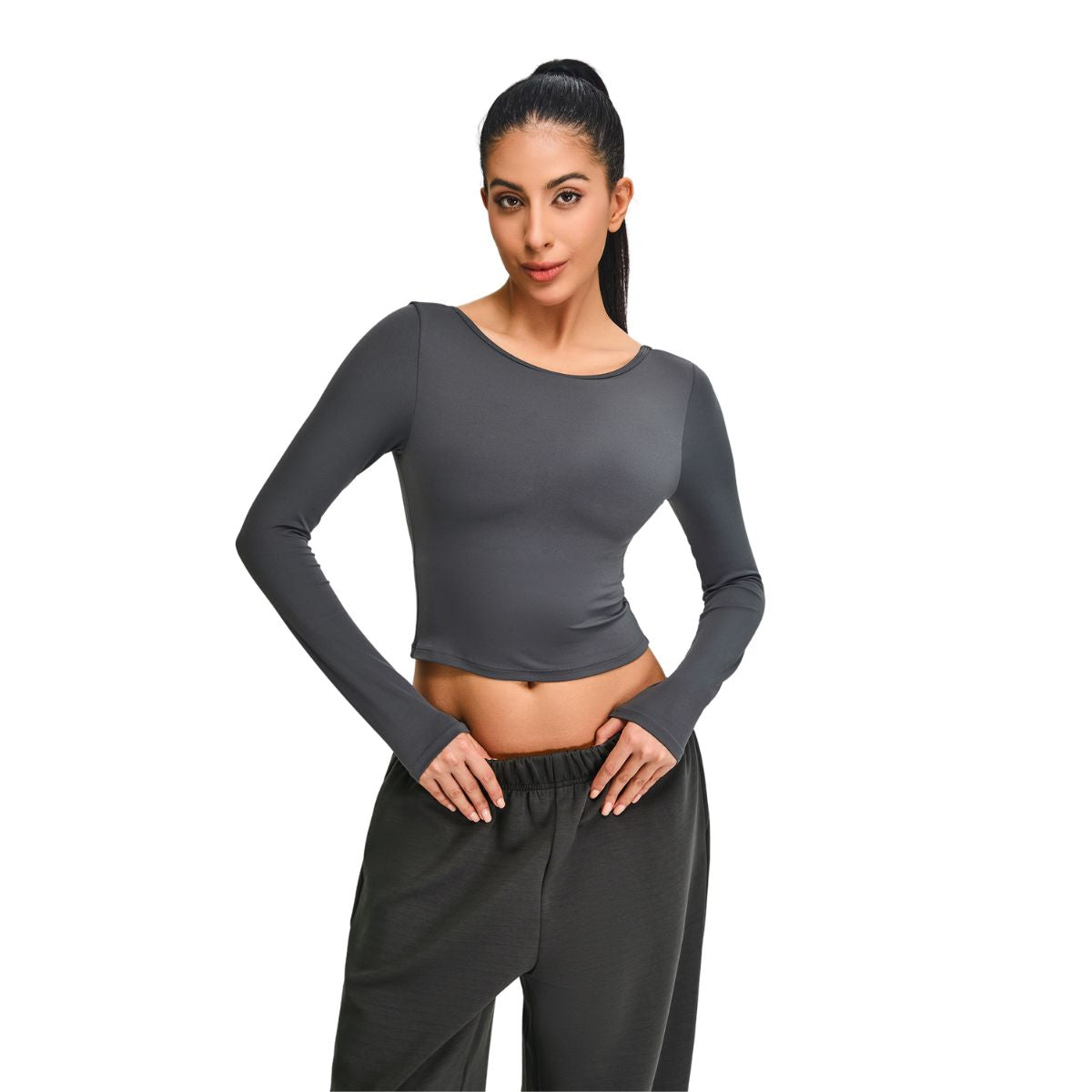 Low-Back Seamless Long-Sleeve Crop Tee