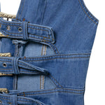 Minivestido halter de mezclilla con cortes