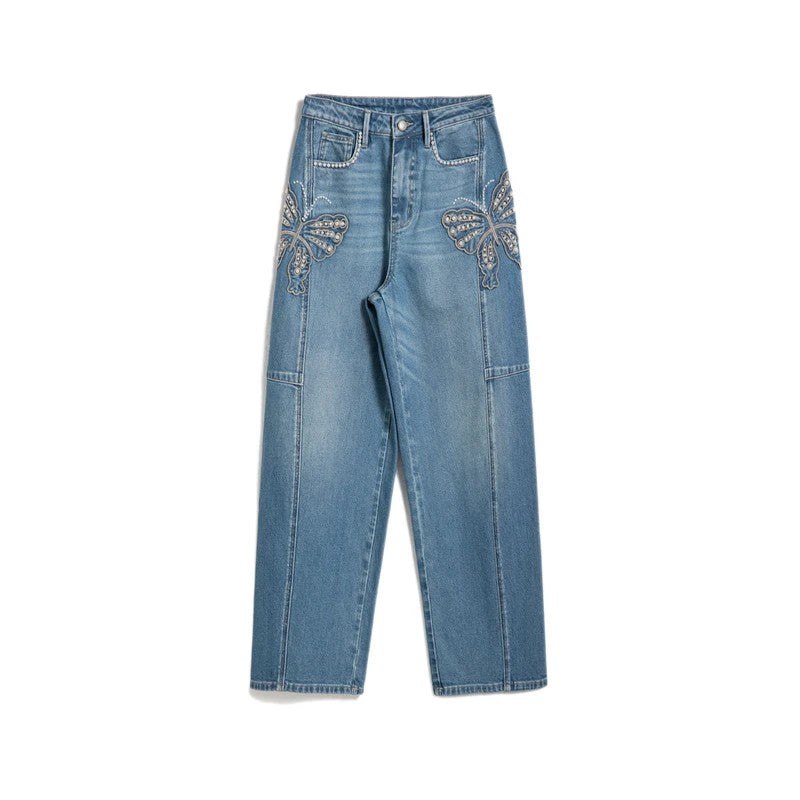 Risen Jeans Pearl-Embellished & Butterfly-Embroidered Baggy Jeans