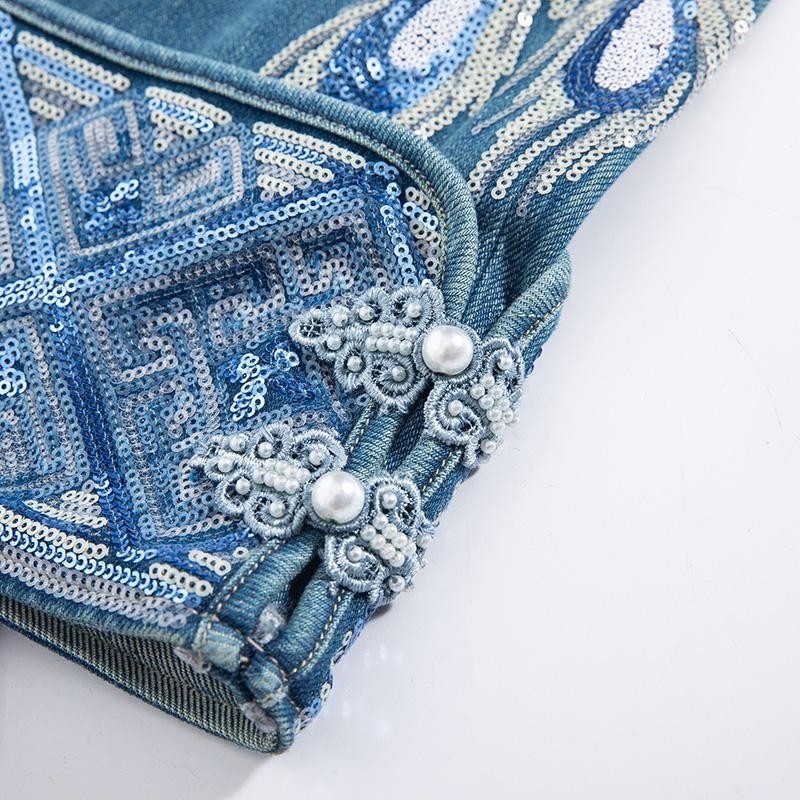 Risen Jeans Phoenix-Embroidered Sequin Tapered Ankle Jeans