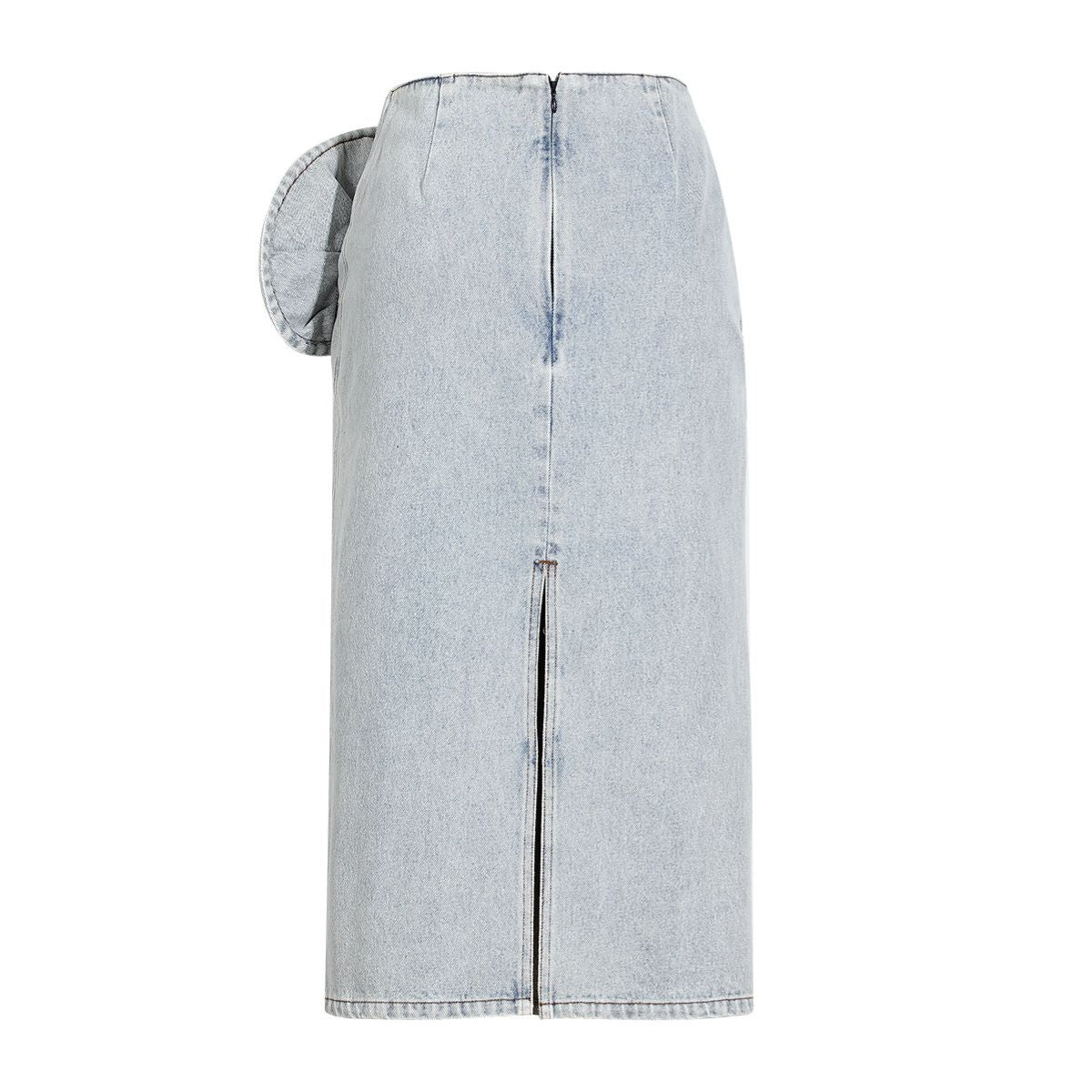 Floral Appliqué Denim Midi Skirt