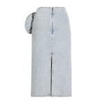 Floral Appliqué Denim Midi Skirt