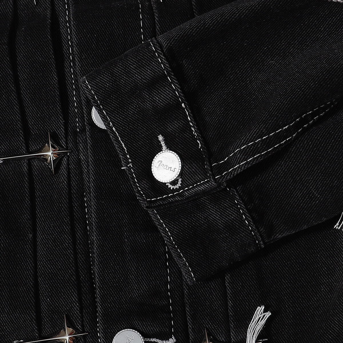 Abstract White Embroidery Denim Jacket