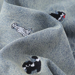 Washed Faded Dog-Embroidered Barrel-Leg Jeans