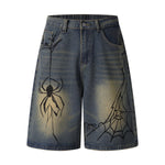 Spider & Web Print Denim Bermuda Shorts