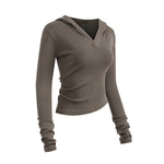 Ruched Fitted Long Sleeve Hoodie Top