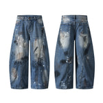 Distressed Paint Splatter Barrel-Leg Jeans