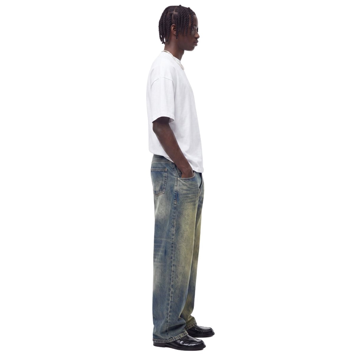 Vintage Washed Dirty Yellow Mud Wide Leg Jeans