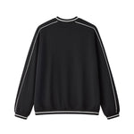 V Neck Contrast Color Drop Shoulder Sweatshirt Loose Fit Ribbed Cuffs