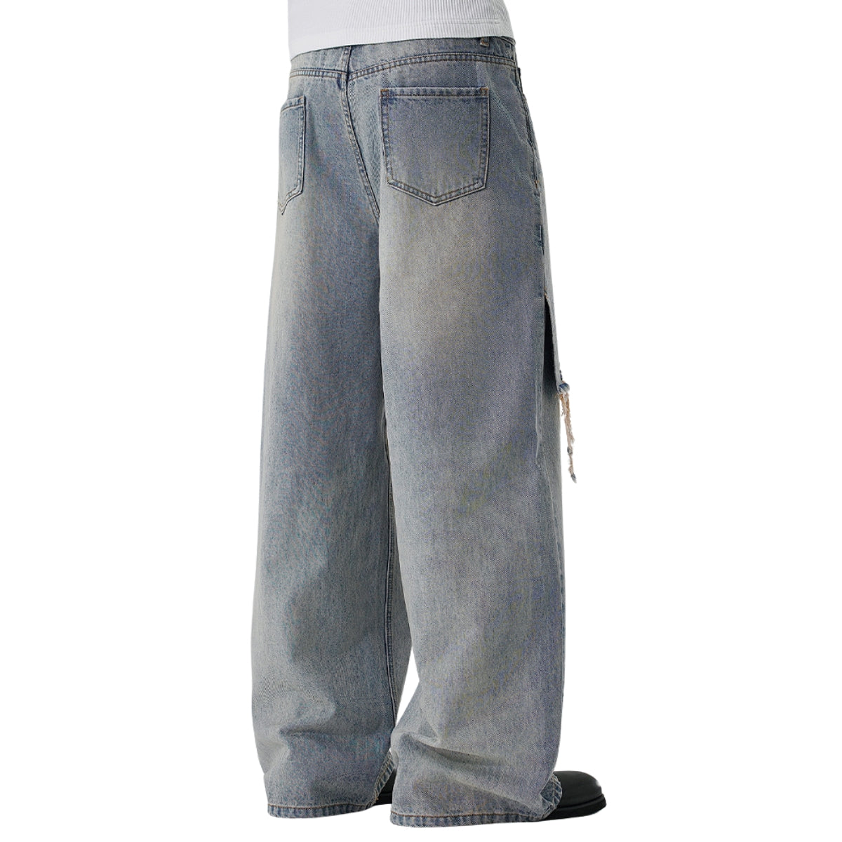 High Street Baggy Wide Leg Distressed Patchwork Denim Jeans