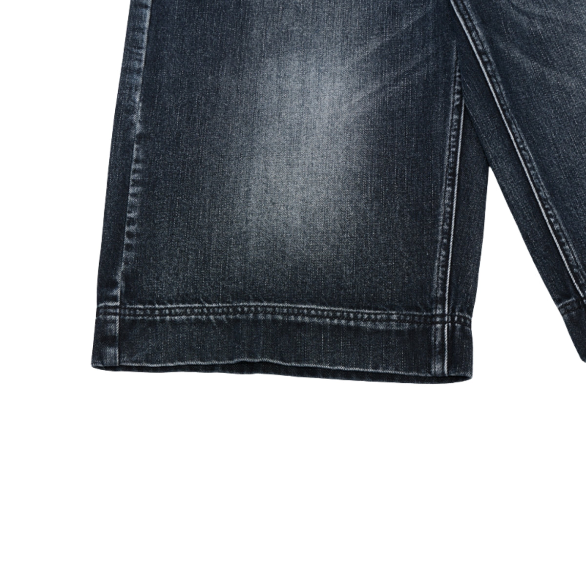 Double-Button Whiskered Wide-Leg Denim Shorts