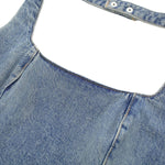 Falda vaquera con bordado de perlas y lavado vintage