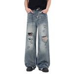 Retro Bleached Ripped Loose Fit Wide Leg Jeans