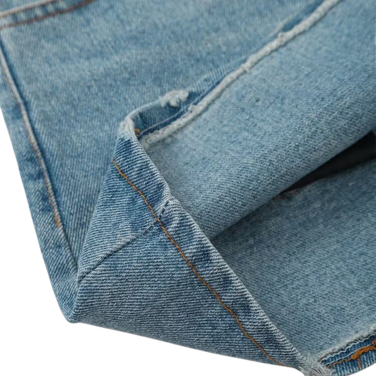 Double Waistband Washed Denim Mini Skirt