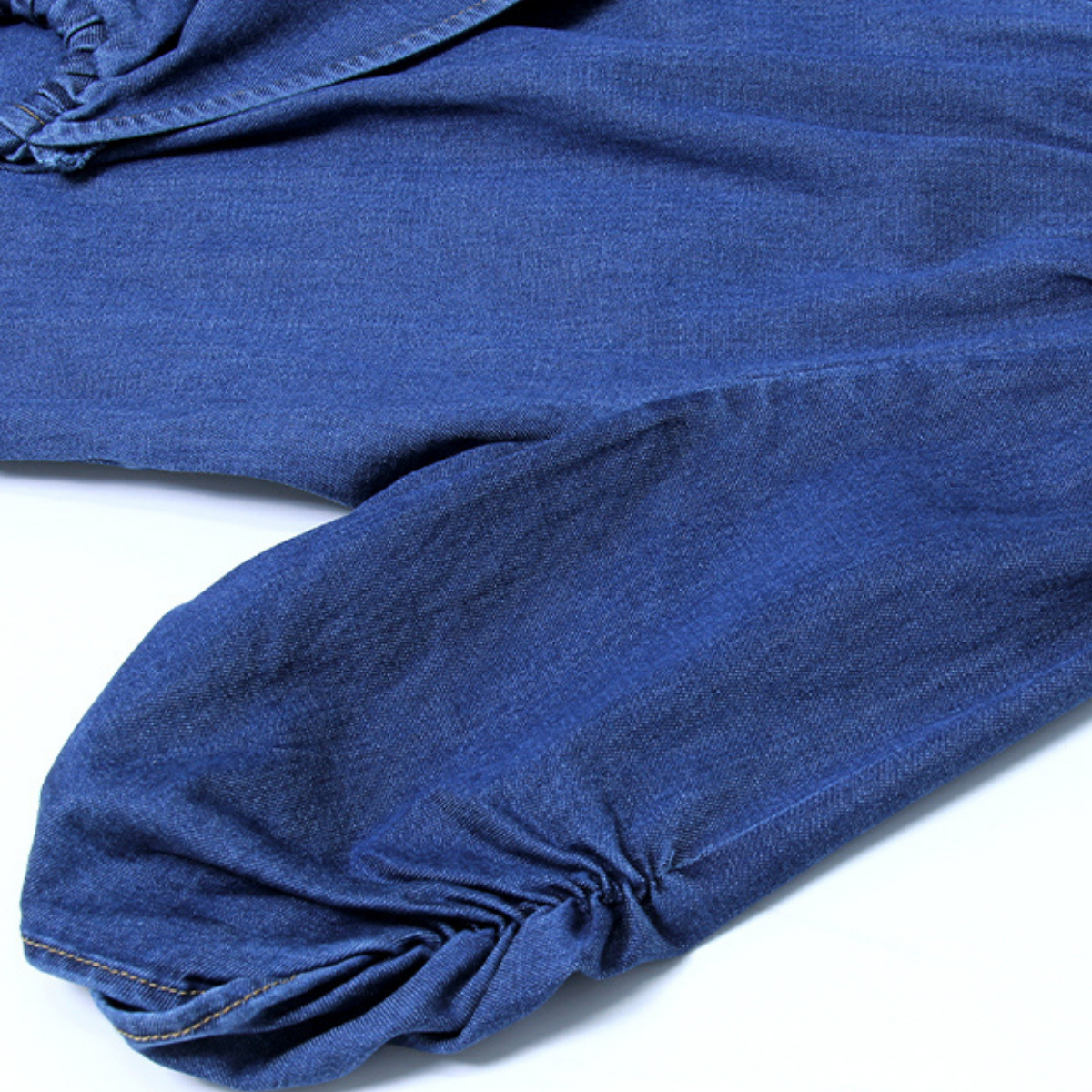 Puff Sleeve Denim Wrap Midi Dress