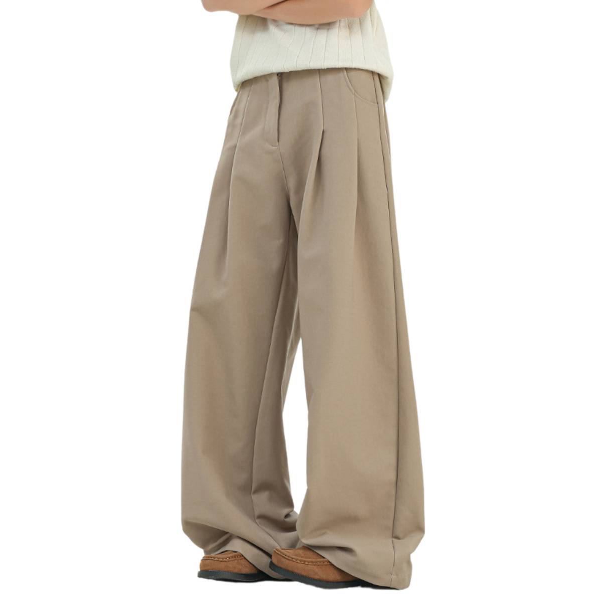 Premium Plain Pleated Seam Drape Wide Fit Stretch Pants