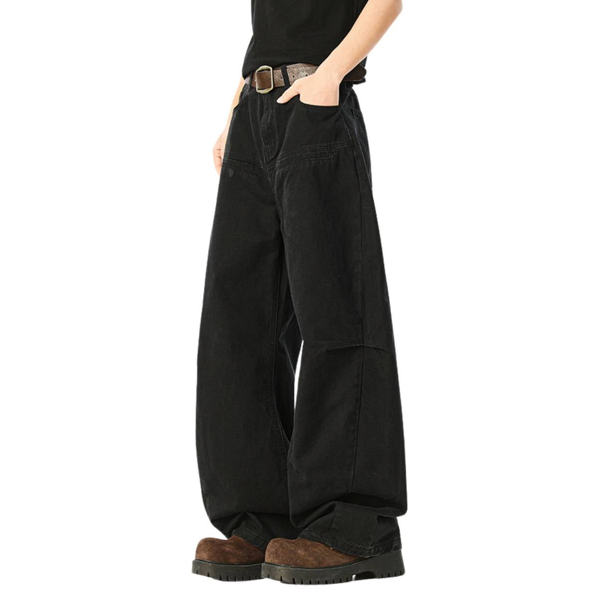 Washed Solid Baggy Wide Leg Workwear Pants