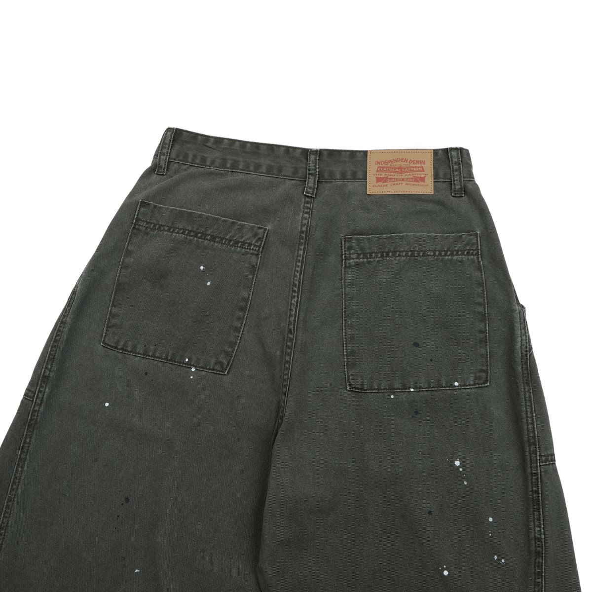 Paint‑Splatter Spliced Dark‑Green Loose Casual Pants