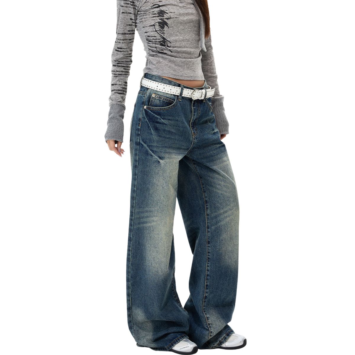 Vintage Washed Wide Leg Jeans