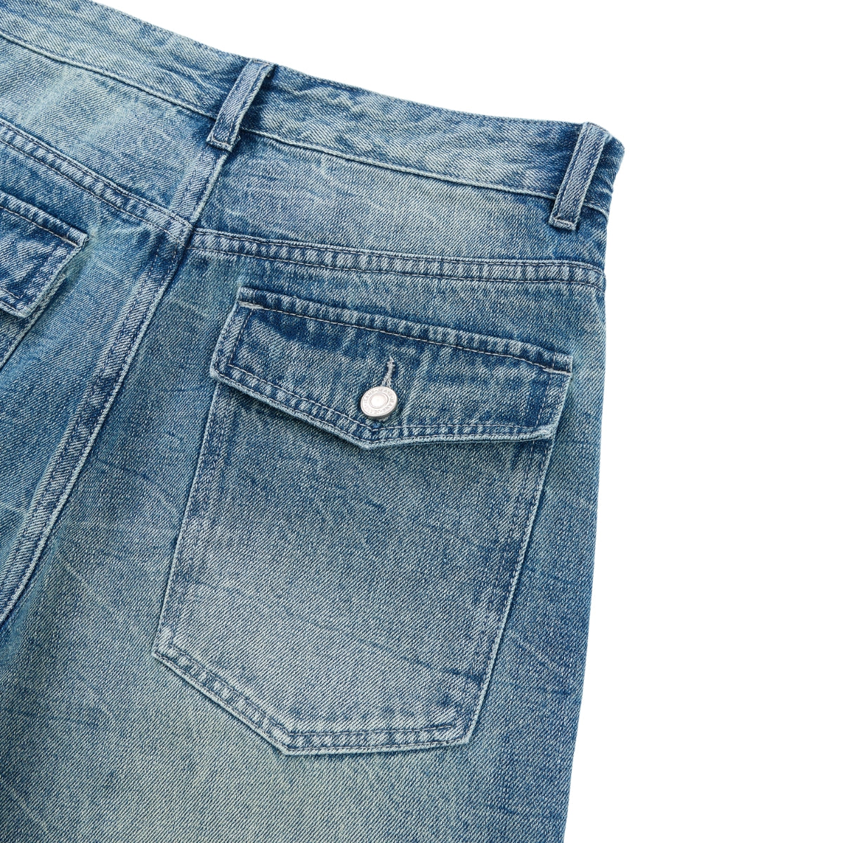 Medium Blue 3D-Whisker Baggy Jeans