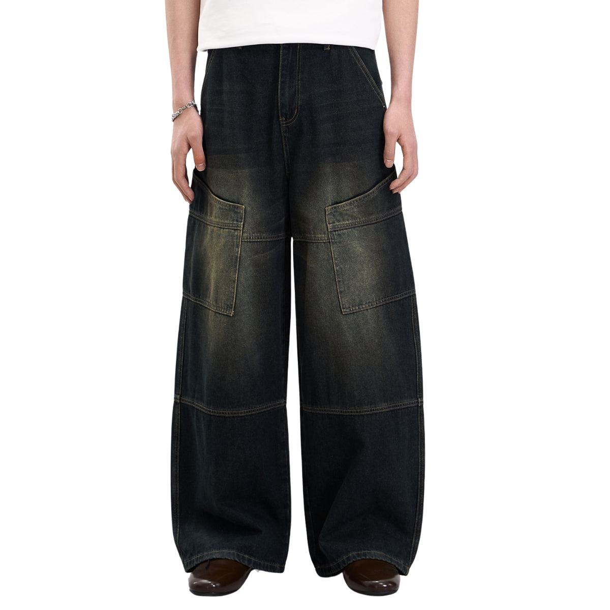 Washed Structured Heavy-Duty Straight-Leg Carpenter Jeans