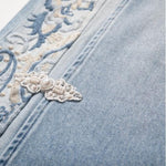 Risen Jeans Raw Hem Embroidered Pearl-Frog Closures Jeans
