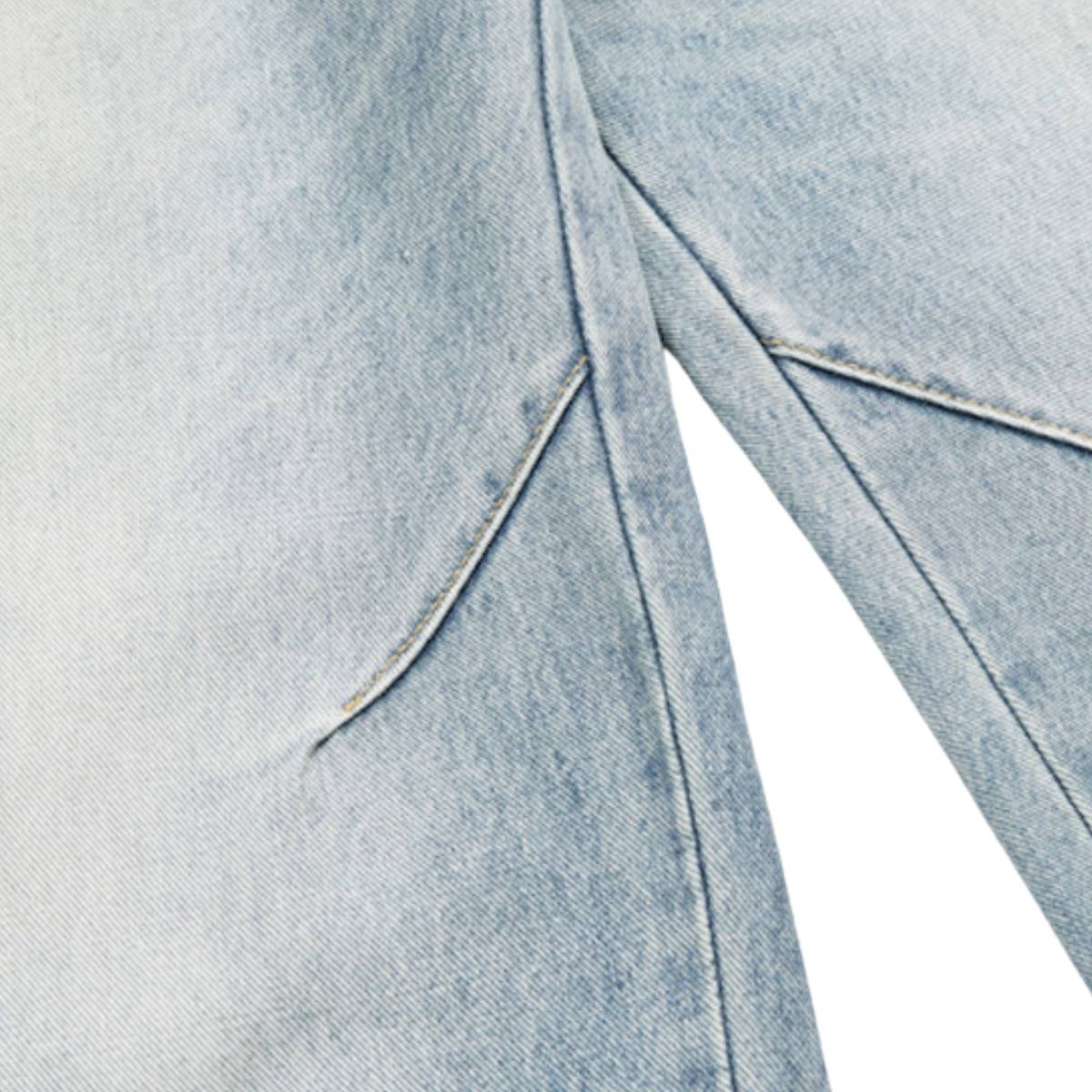 Vintage Washed Curved Loose Wide-Leg Jeans