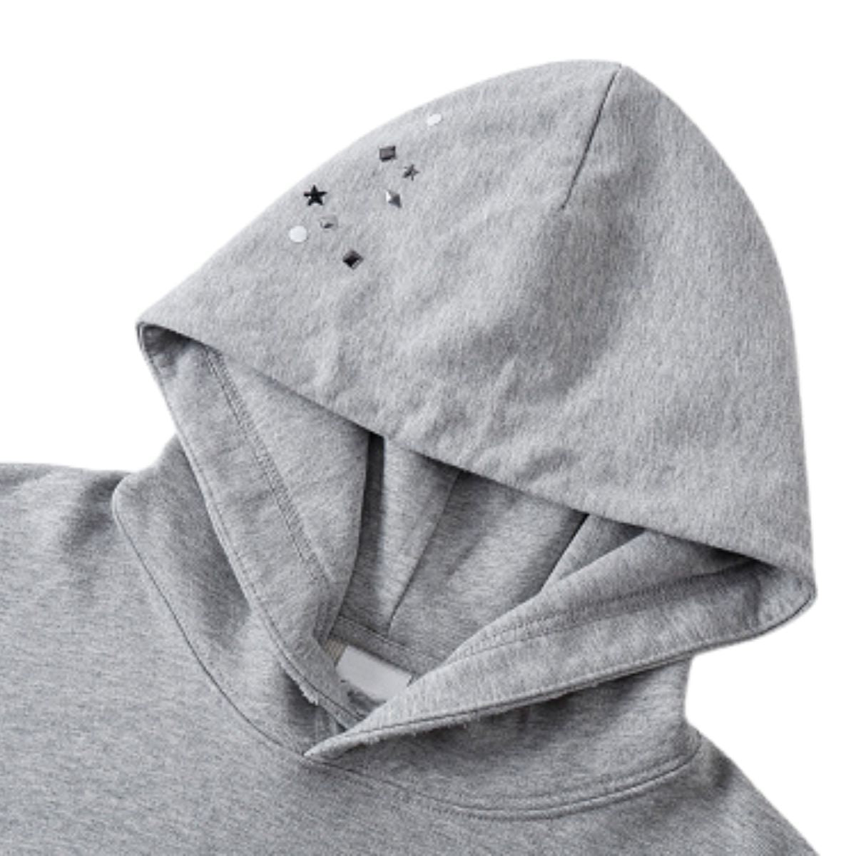 Retro Punk Metal Heat Transfer Patch Rivet Boxy Cut Hooded Sweatshirt