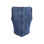 Women's AsymmetricalSquare Neck Zip Back Denim Corset Crop Top