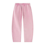Vintage Washed Fleece‑Lined Elastic Waist Curved Leg Pants