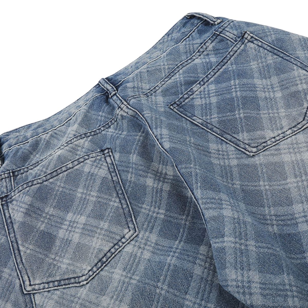 Washed Vintage Plaid Relaxed Retro Denim Jeans