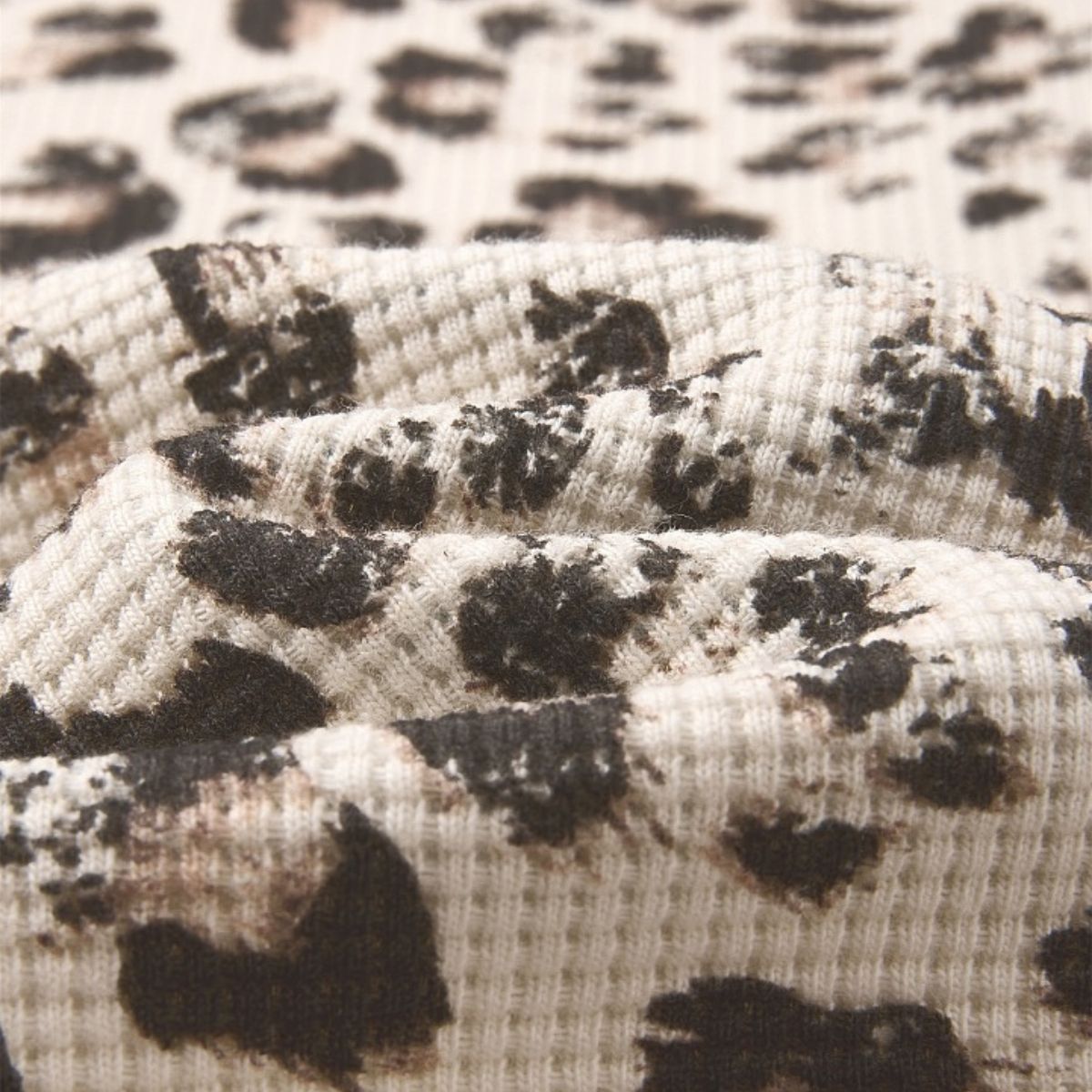 Leopard Print Waffle‑Knit Crew Neck Long Sleeve T‑Shirt