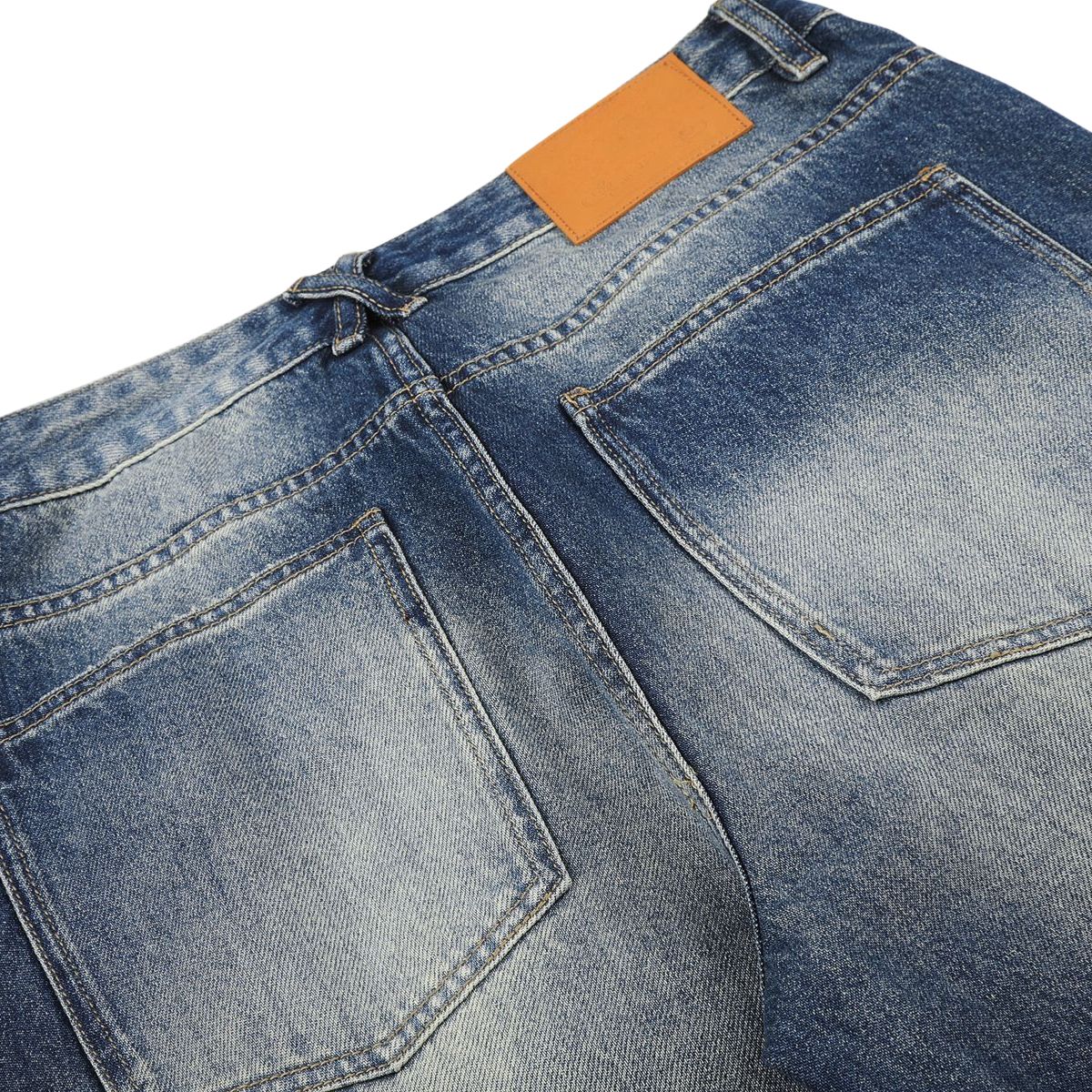Washed Blue Distressed Micro Flare Vintage Denim Jeans