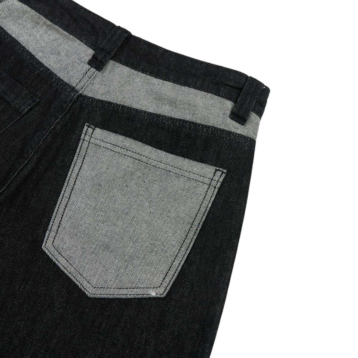 Washed Color‑Block Patchwork Jeans