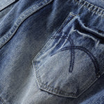 Falda vaquera con bordado de perlas y lavado vintage