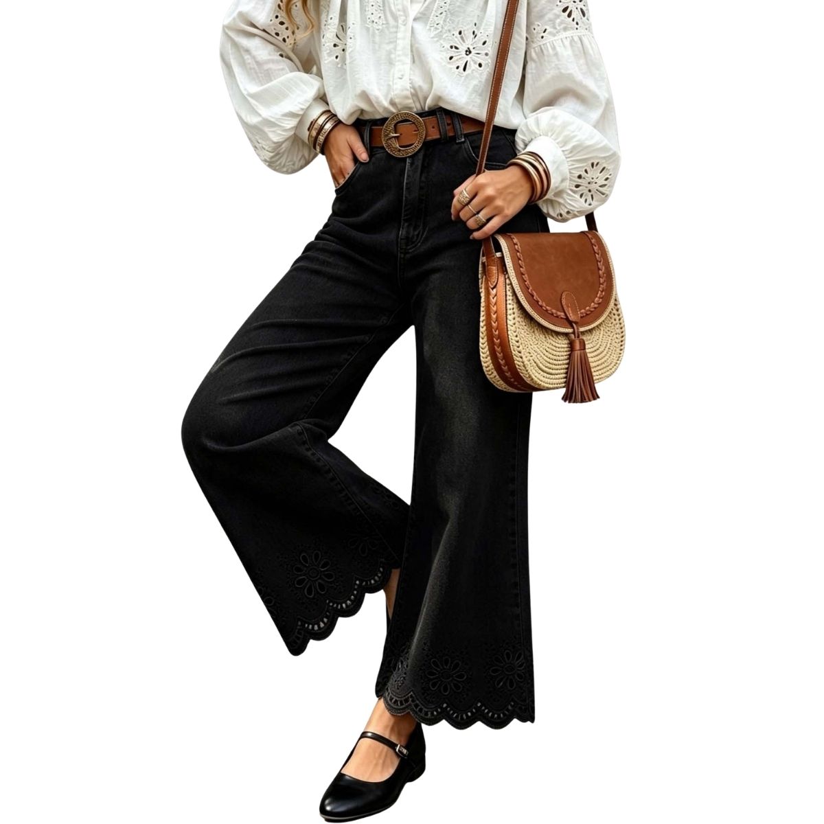 Vestido vaquero midi con cinturón y mangas cortas