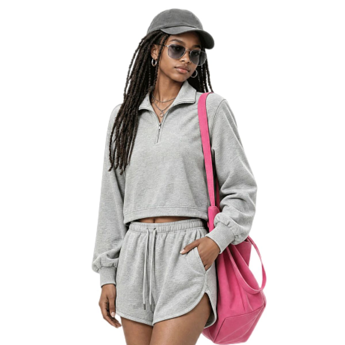 Preppy Style Half‑Zip Sport Sweatshirt With Adjustable Drawstring Hem
