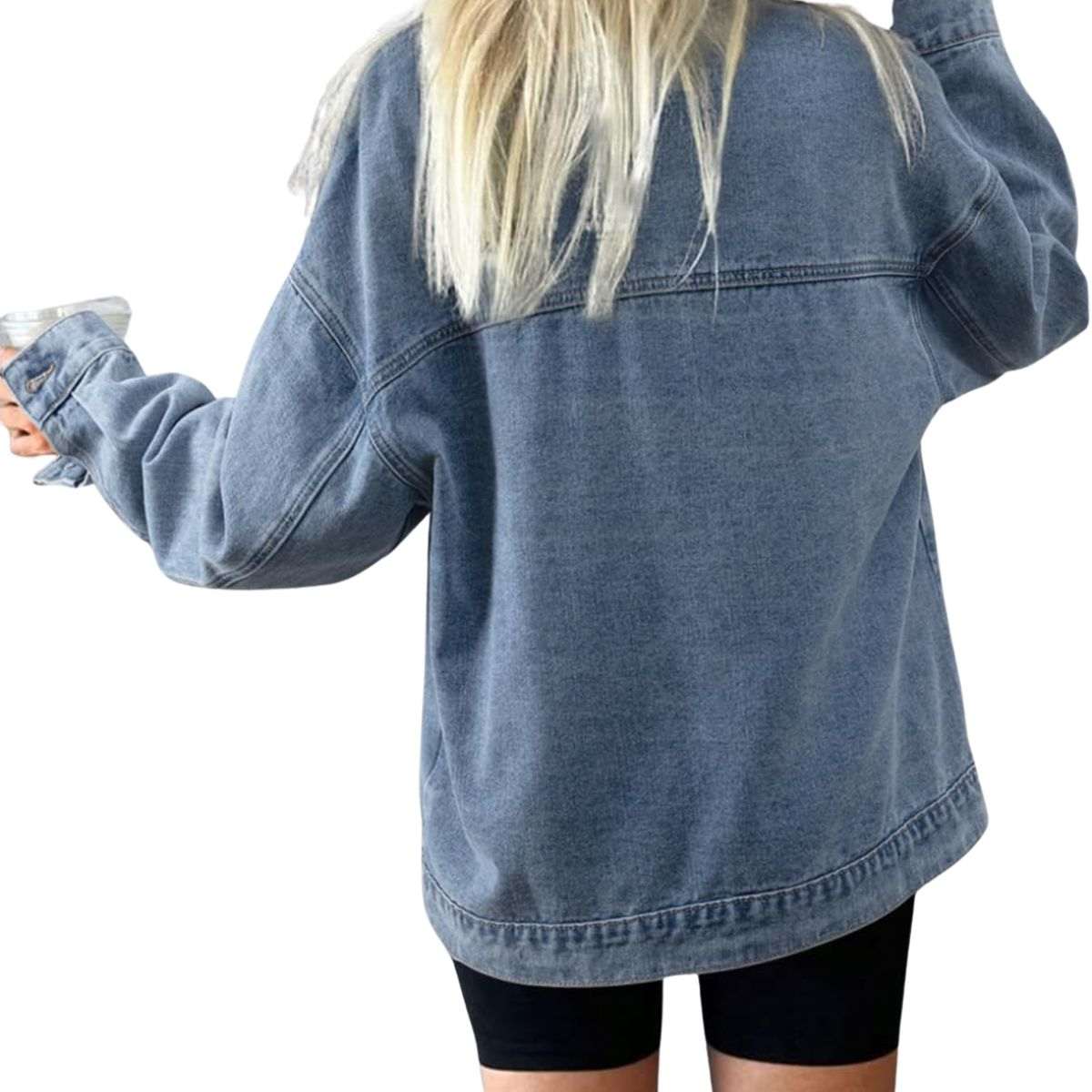 Women's Casual Drop Shoulder Button Front Denim Jacket With Pockets