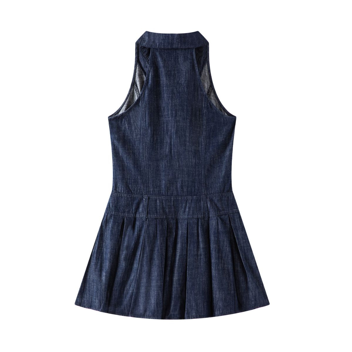 Denim Sleeveless Button-Front Pleated Dress